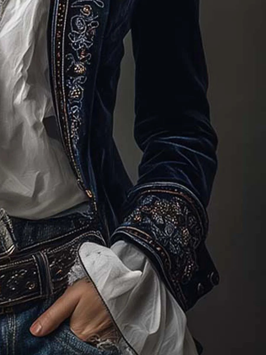 Aura | Blazer Largo con Bordados Vintage