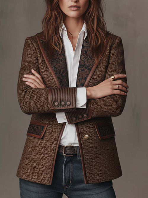 Aura | Blazer de Espiga con Detalles Estampados