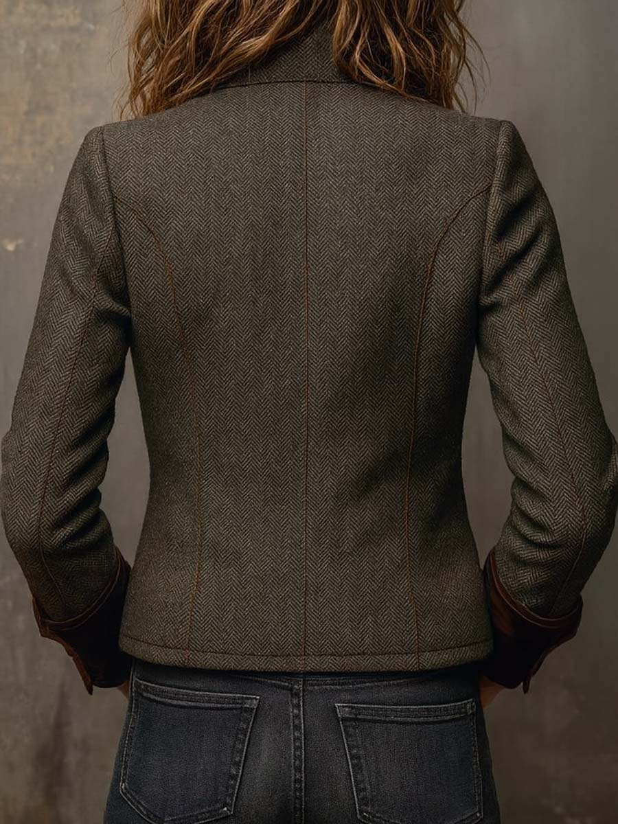 Aura | Blazer Vintage de Espiga con Detalles en Contraste