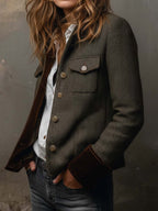 Aura | Blazer Vintage de Espiga con Detalles en Contraste