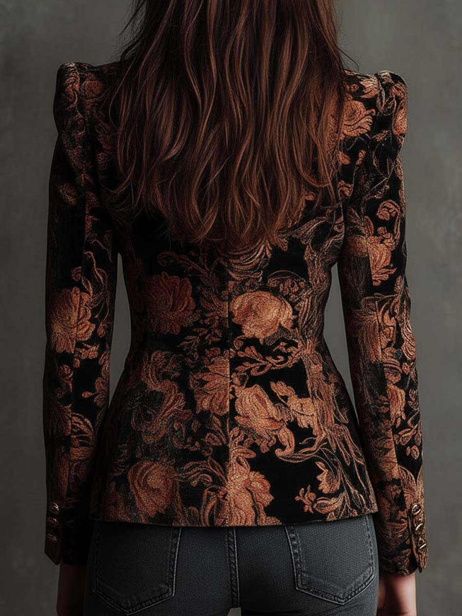 Aura | Blazer de Vestir con Estampado Floral Negro y Bronce