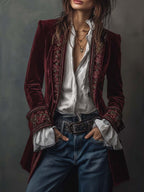 Aura | Blazer Largo con Bordados Vintage