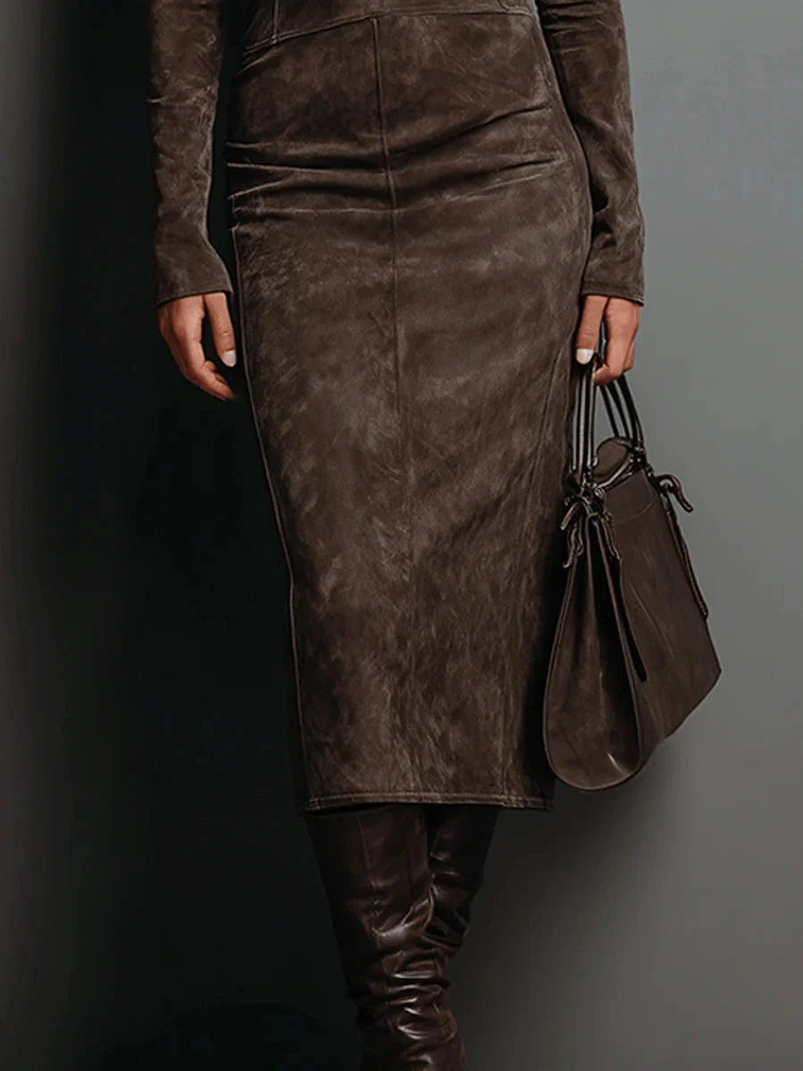Aura | Vestido Midi Marrón de Corte Elegante y Fluido