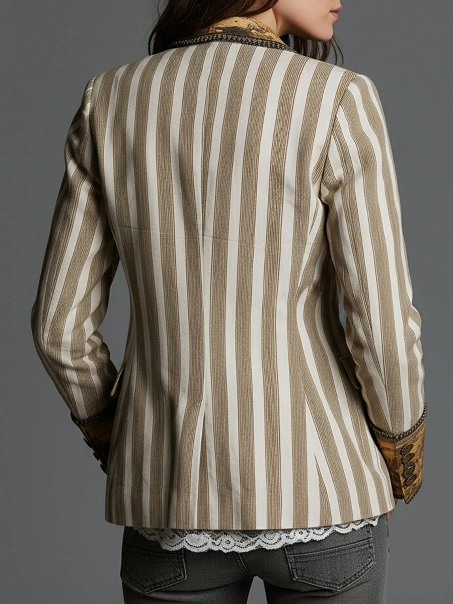 Aura | Blazer Bohemio de Rayas con Cuello Estampado