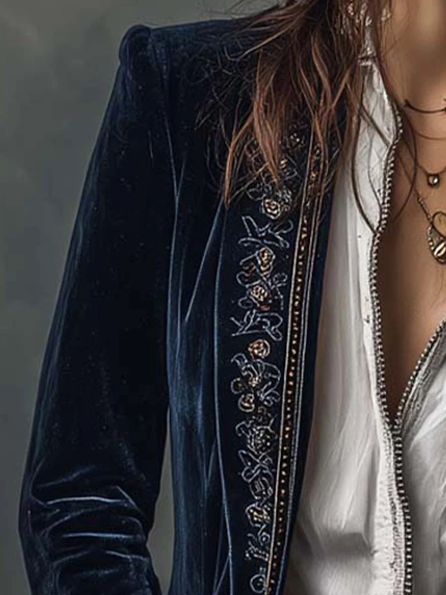 Aura | Blazer Largo con Bordados Vintage