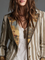 Aura | Blazer Bohemio de Rayas con Cuello Estampado