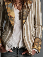 Aura | Blazer Bohemio de Rayas con Cuello Estampado