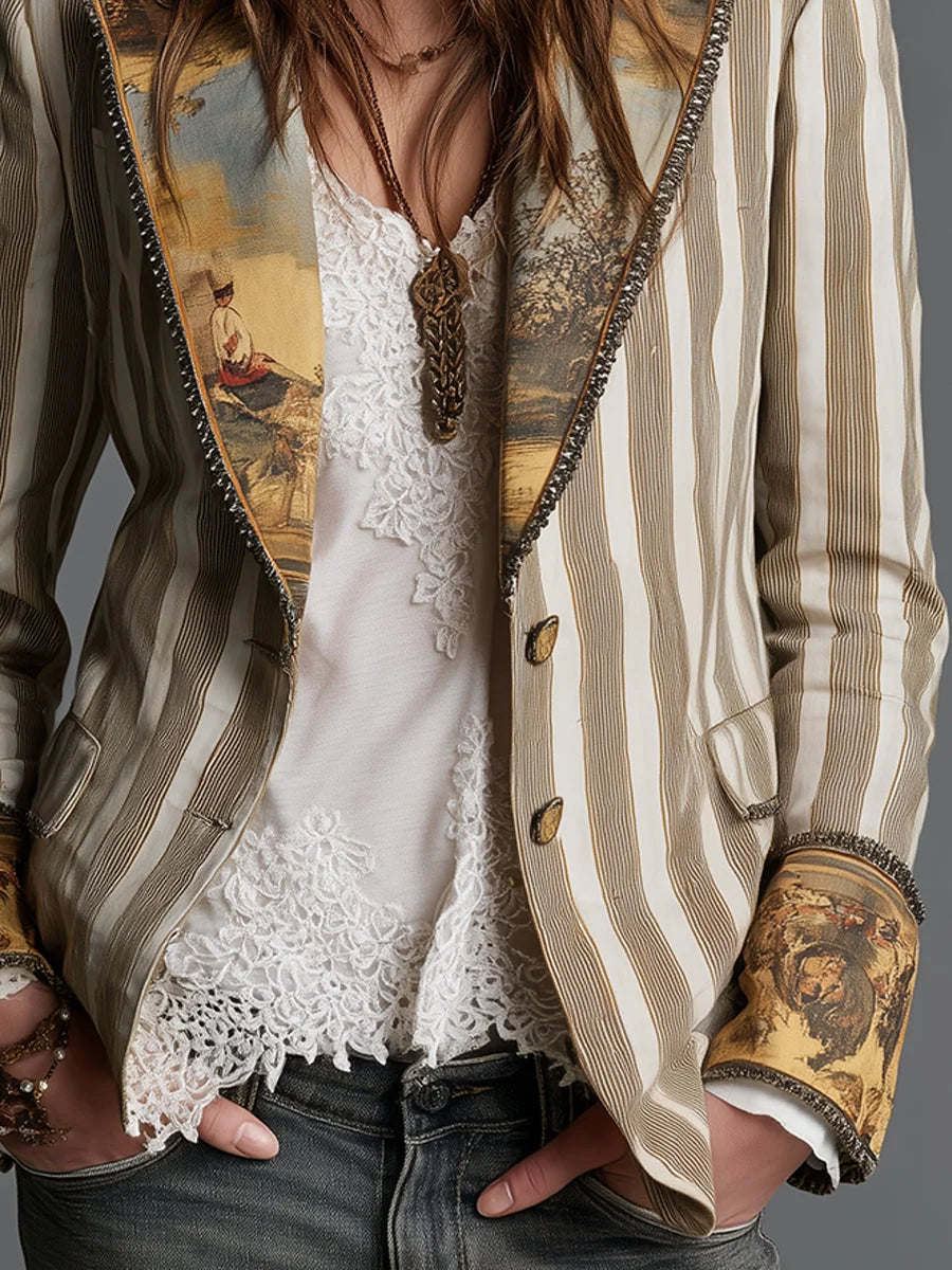 Aura | Blazer Bohemio de Rayas con Cuello Estampado