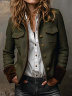 Aura | Blazer Vintage de Espiga con Detalles en Contraste