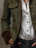 Aura | Blazer Vintage de Espiga con Detalles en Contraste