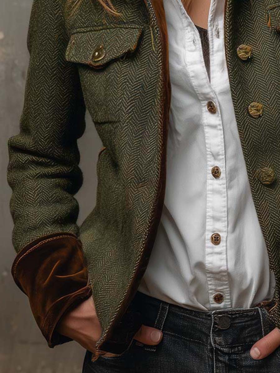 Aura | Blazer Vintage de Espiga con Detalles en Contraste