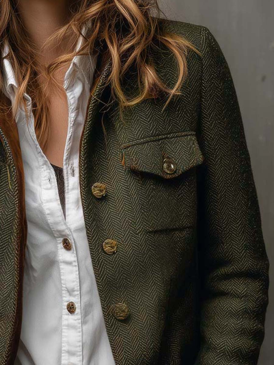 Aura | Blazer Vintage de Espiga con Detalles en Contraste