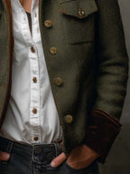 Aura | Blazer Vintage de Espiga con Detalles en Contraste
