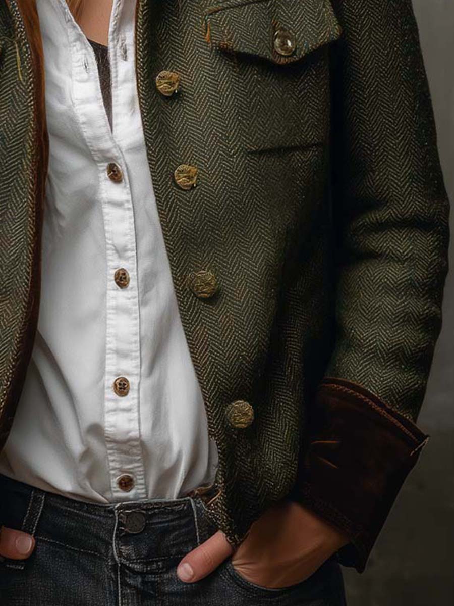 Aura | Blazer Vintage de Espiga con Detalles en Contraste