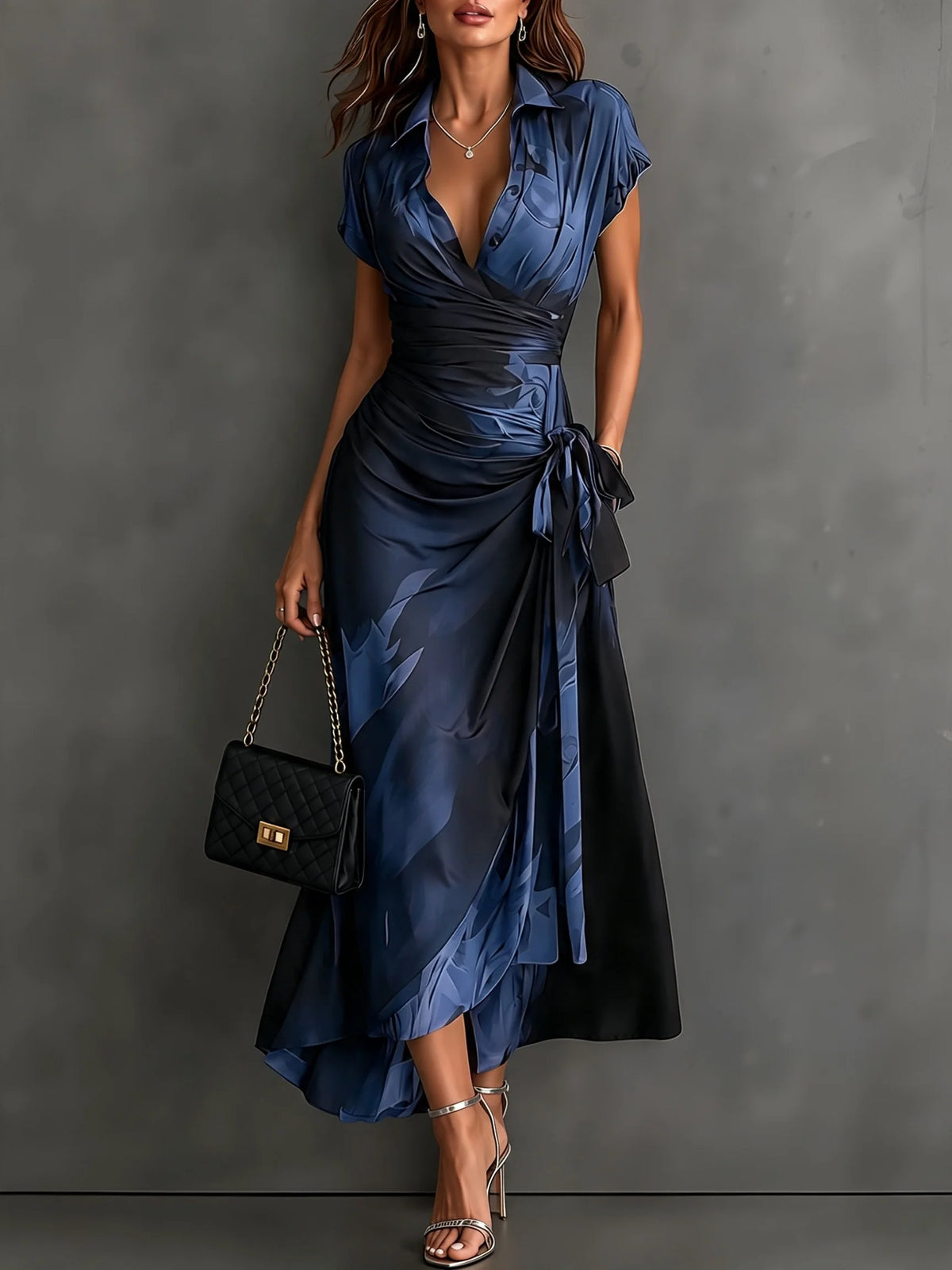 Aura | Vestido Midi Cruzado con Estampado Elegante