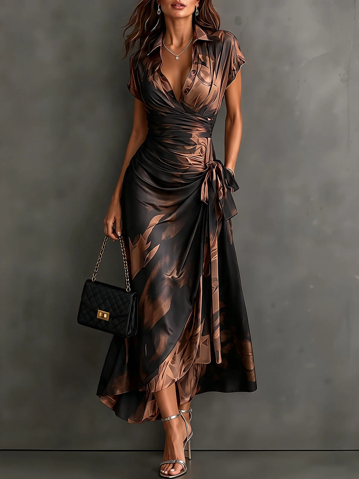 Aura | Vestido Midi Cruzado con Estampado Elegante