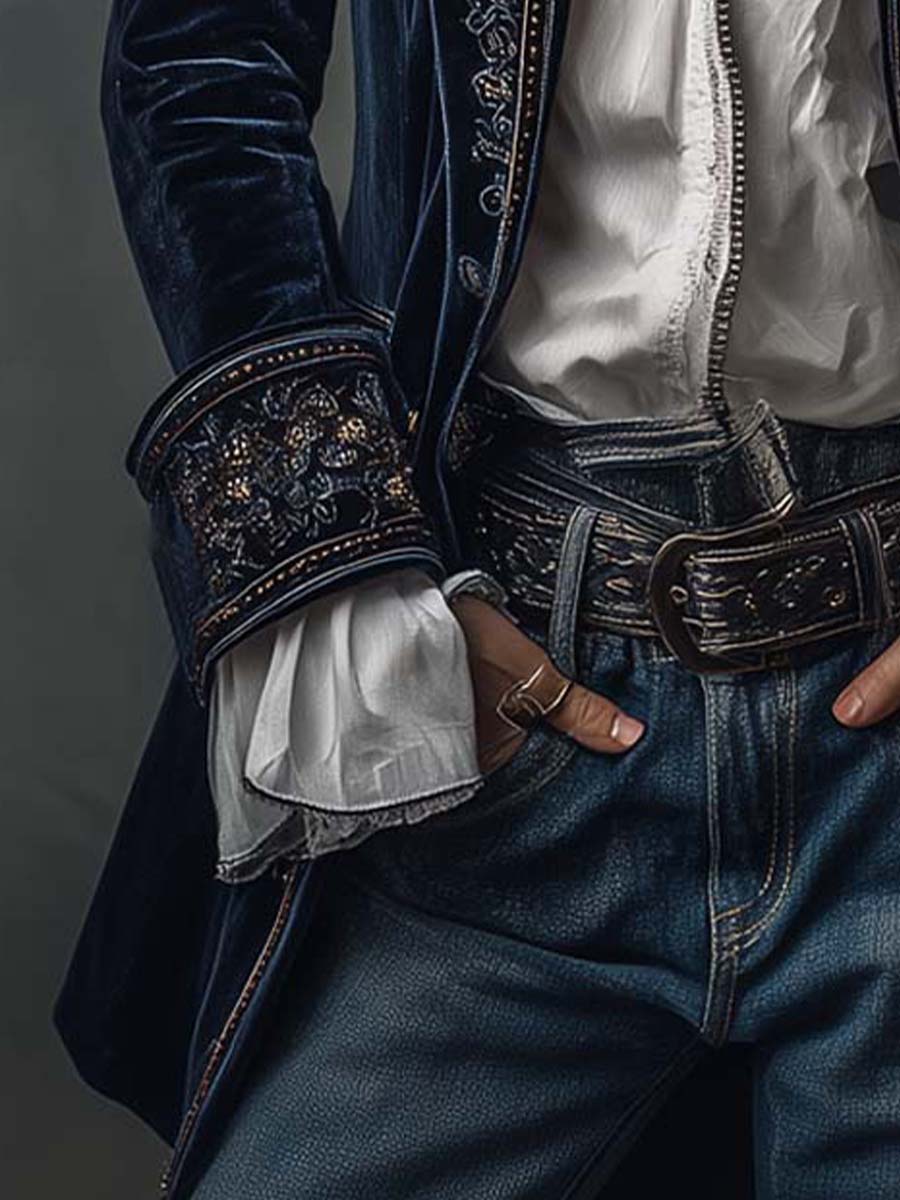 Aura | Blazer Largo con Bordados Vintage