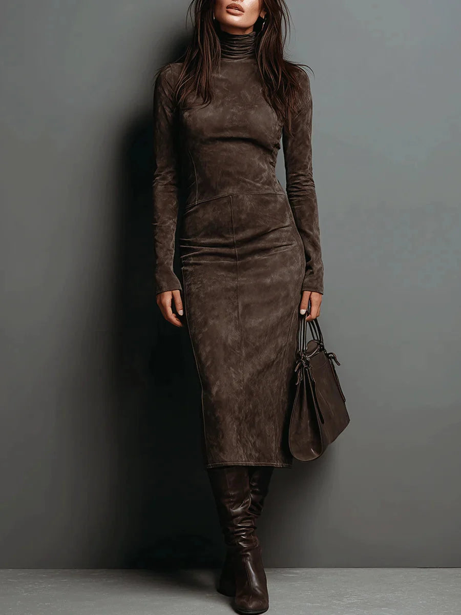 Aura | Vestido Midi Marrón de Corte Elegante y Fluido