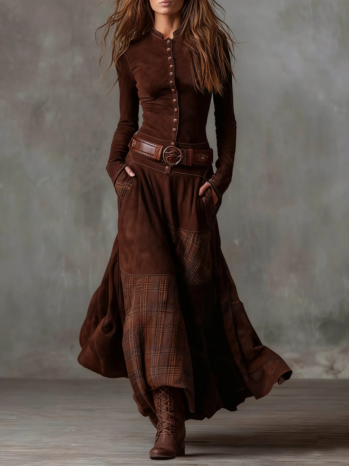 Aura | Vestido Largo con Cinturón y Textura Aterciopelada