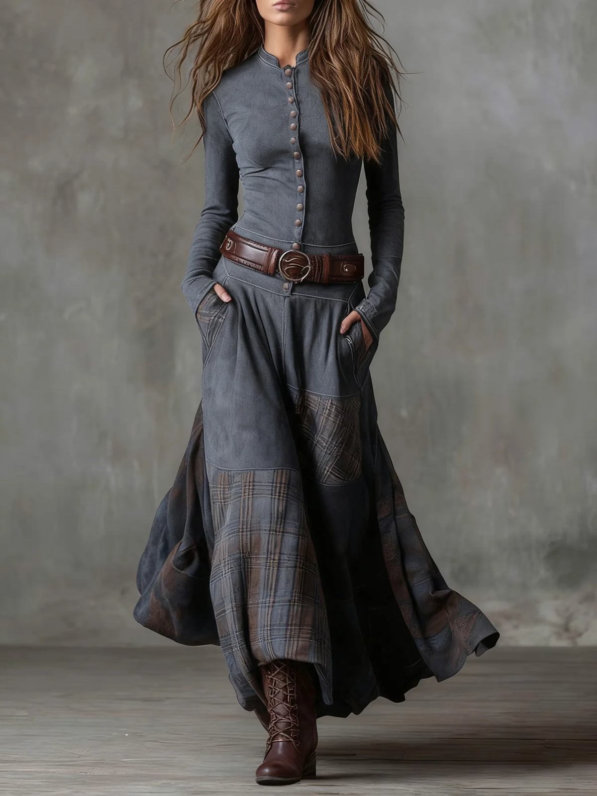 Aura | Vestido Largo con Cinturón y Textura Aterciopelada