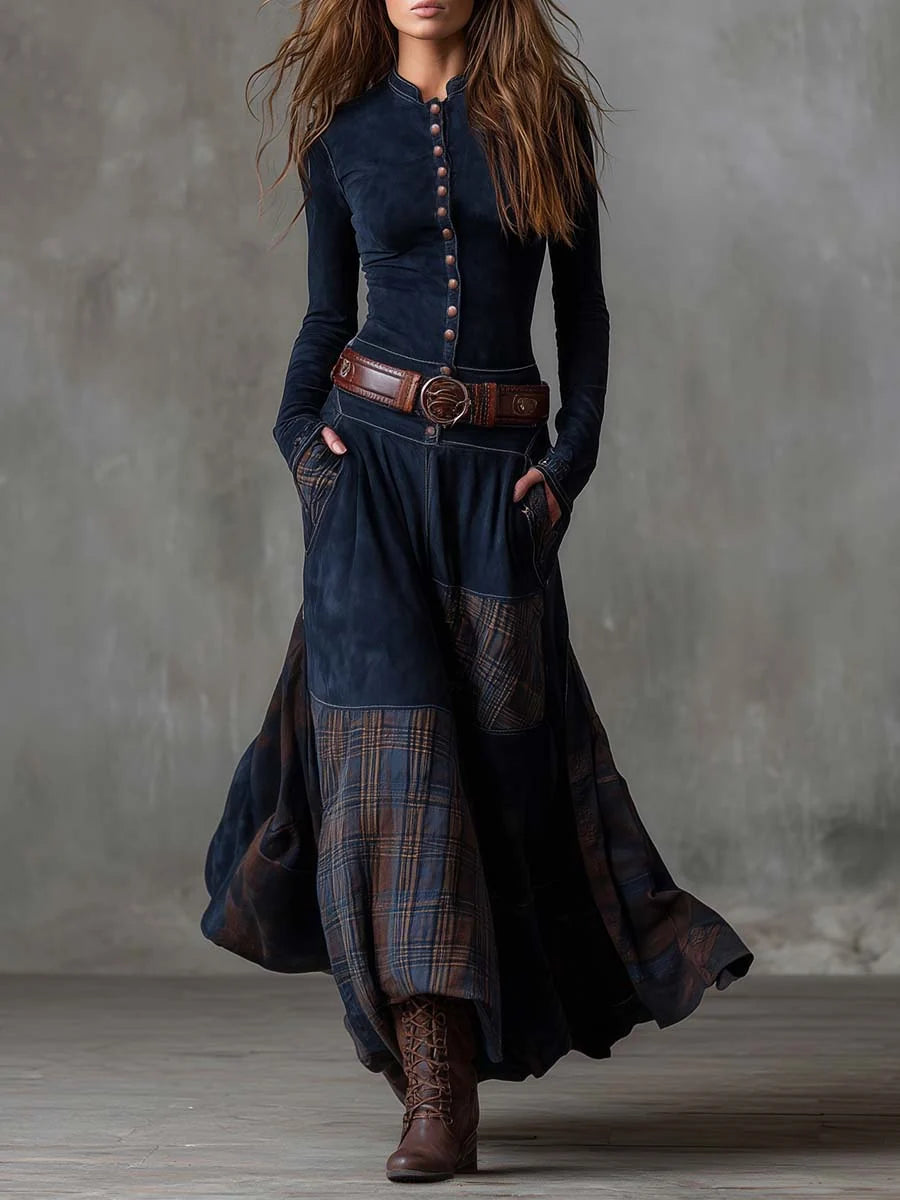 Aura | Vestido Largo con Cinturón y Textura Aterciopelada