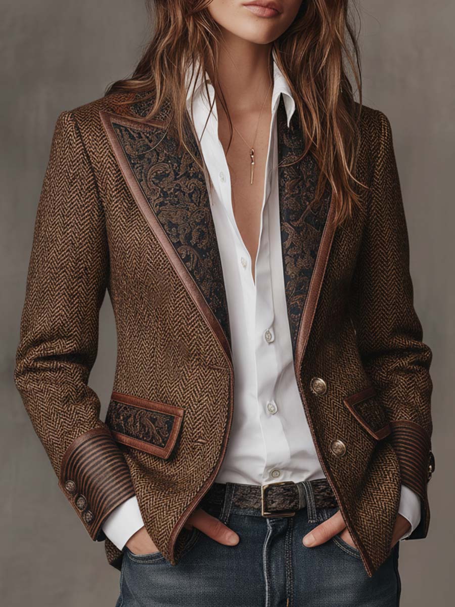 Aura | Blazer de Espiga con Detalles Estampados