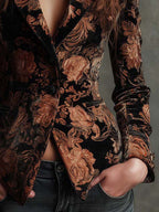 Aura | Blazer de Vestir con Estampado Floral Negro y Bronce
