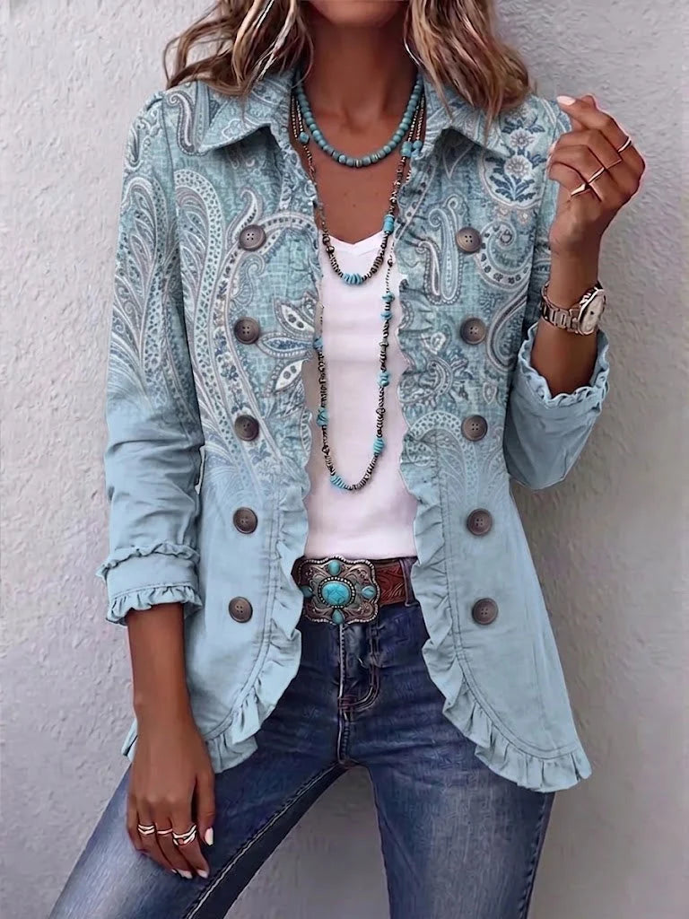 Aura | Chamarra Vintage Azul Cielo con Estampado Paisley