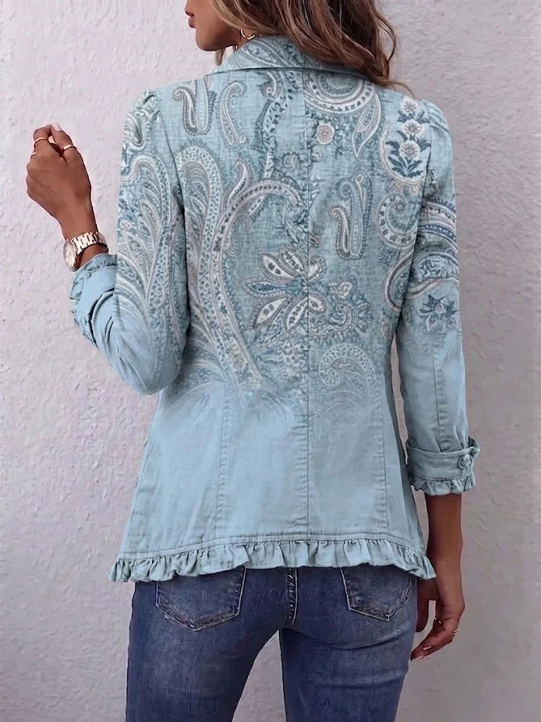 Aura | Chamarra Vintage Azul Cielo con Estampado Paisley