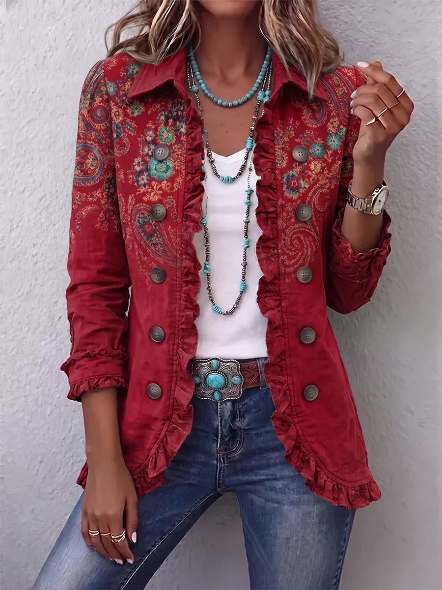 Aura | Chamarra Bohemia Roja con Estampado Paisley