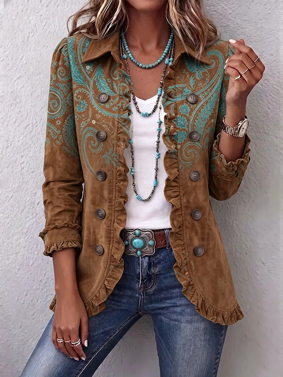 Aura | Chamarra Marrón con Estampado Paisley
