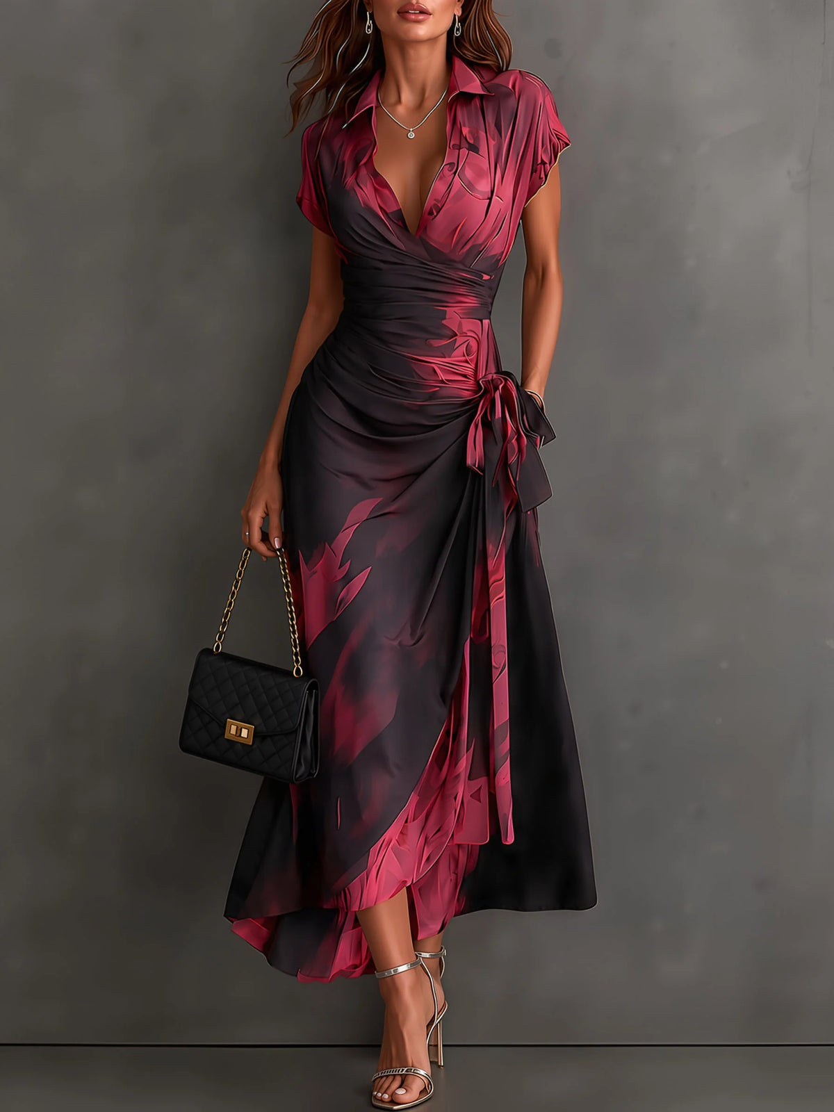 Aura | Vestido Midi Cruzado con Estampado Elegante